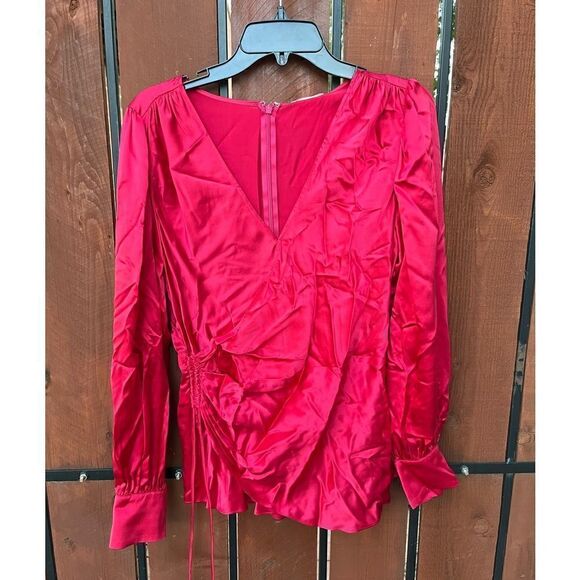Cinq a sept Dorothea surplice silk blouse raspberry large NWT - Picture 2 of 9